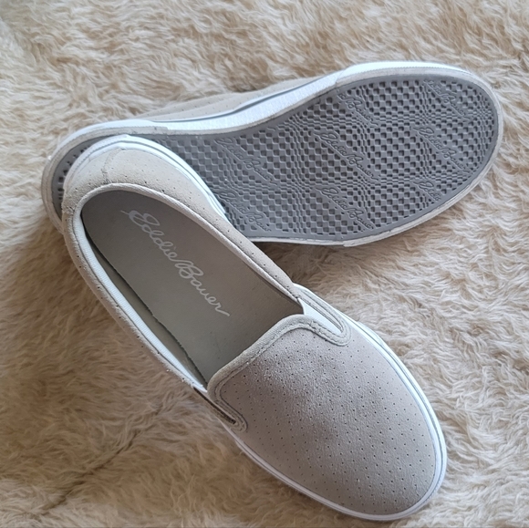 Eddie Bauer Shoes - Eddie Bauer Suede Leather Light Khaki Moisture Wicking Slip On Sneakers